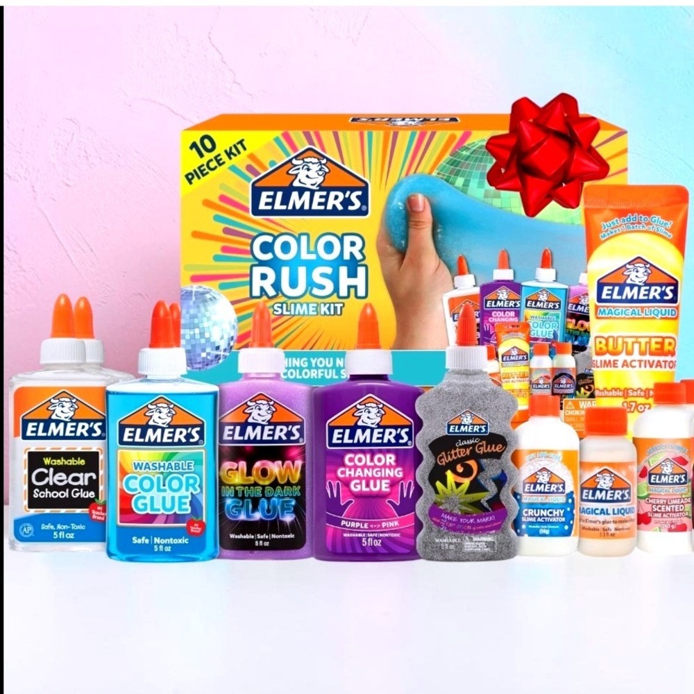 Elmer's Color Rush Slime Kit 10 Piece Set Glow Glitter Color Changing Craft New
